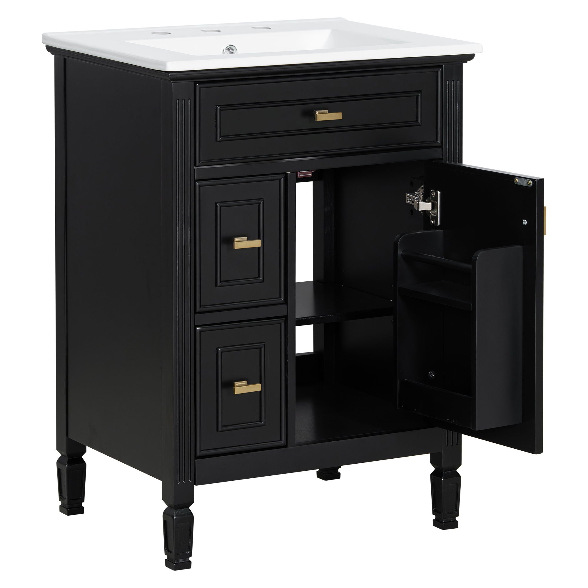 Bathroom Vanity With Sink, Flip Drawer, 2 Drawers, Adjustable Shelf