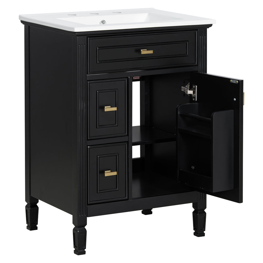 Modern Bathroom Vanity With Sink, Flip Drawer, 2 Drawers, Adjustable Shelf