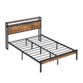Metal Platform Bed Frame With Wooden Headboard And Footboard With USB Liner, No Box Spring Needed, Under Bed Storage