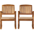 Acacia Wood Outdoor Patio Rocking Chair With Cushion (Set of 2) - Natural / Cream