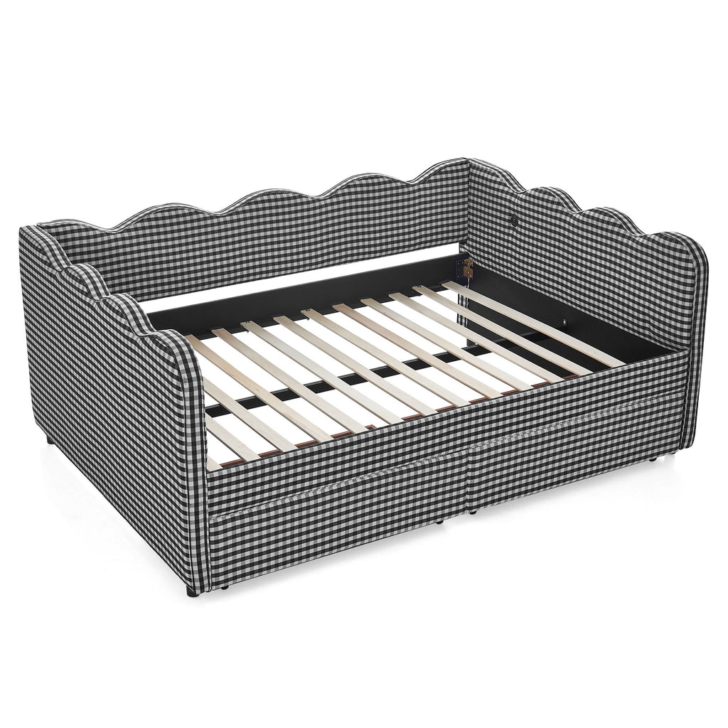 Gingham Daybed & USB Charging Port, Wave-Shaped Design