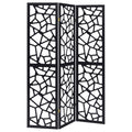 3 Panel Folding Screen With Mosaic Cutout Design - Black
