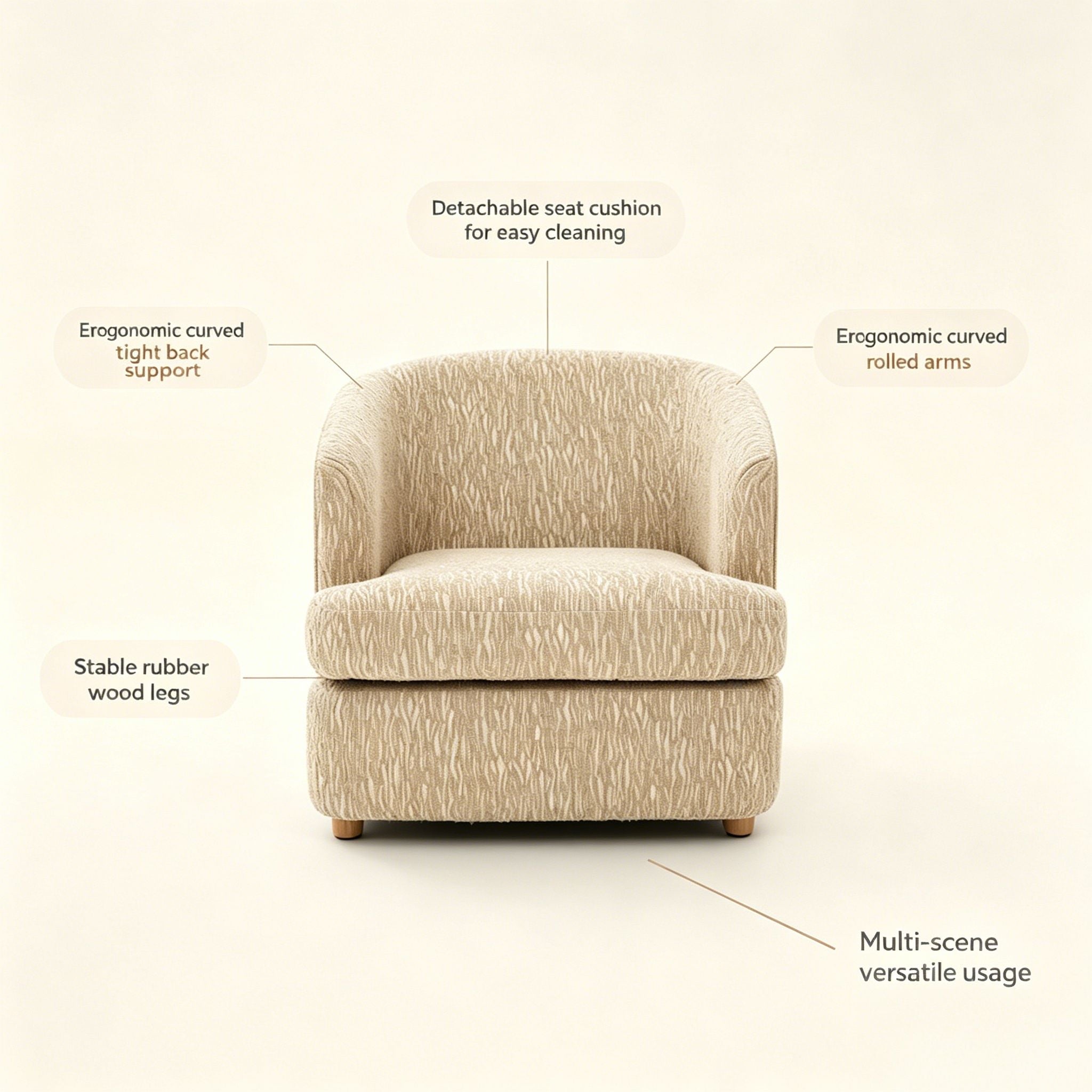 Arm Lounge Chair With Removable Seat Cushion - Light Brown
