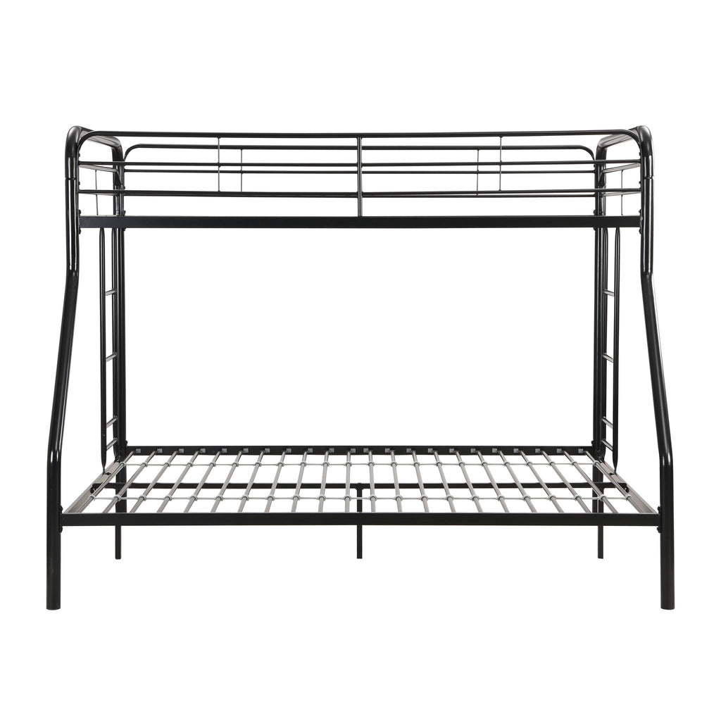 Modern Twin Over Full Metal Bunk Bed With Trundle And Dual Side Ladder And Metal Design - Black / Brown
