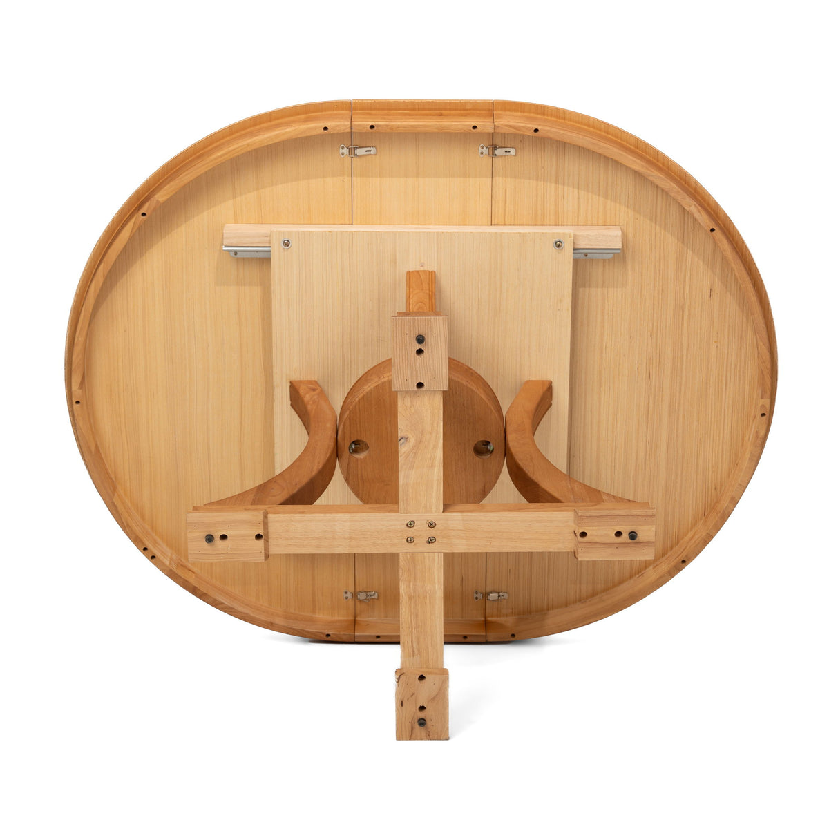 Extendable Round Dining Table, Adjustable Length, Construction With Space Saving Design - Natural Wood