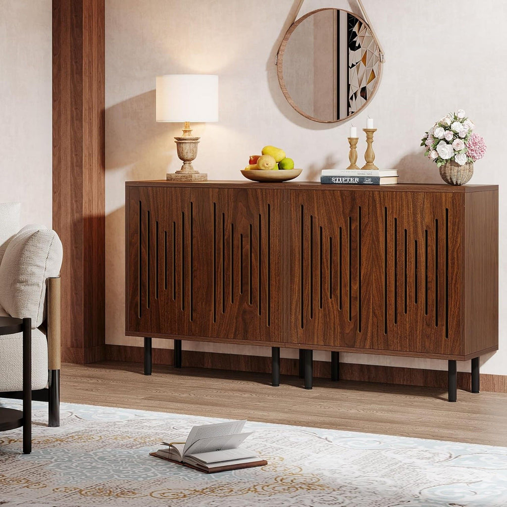 Buffet Sideboard Cabinets With Adjustable Shelves For Dining Room (Set of 2) - Dark Brown