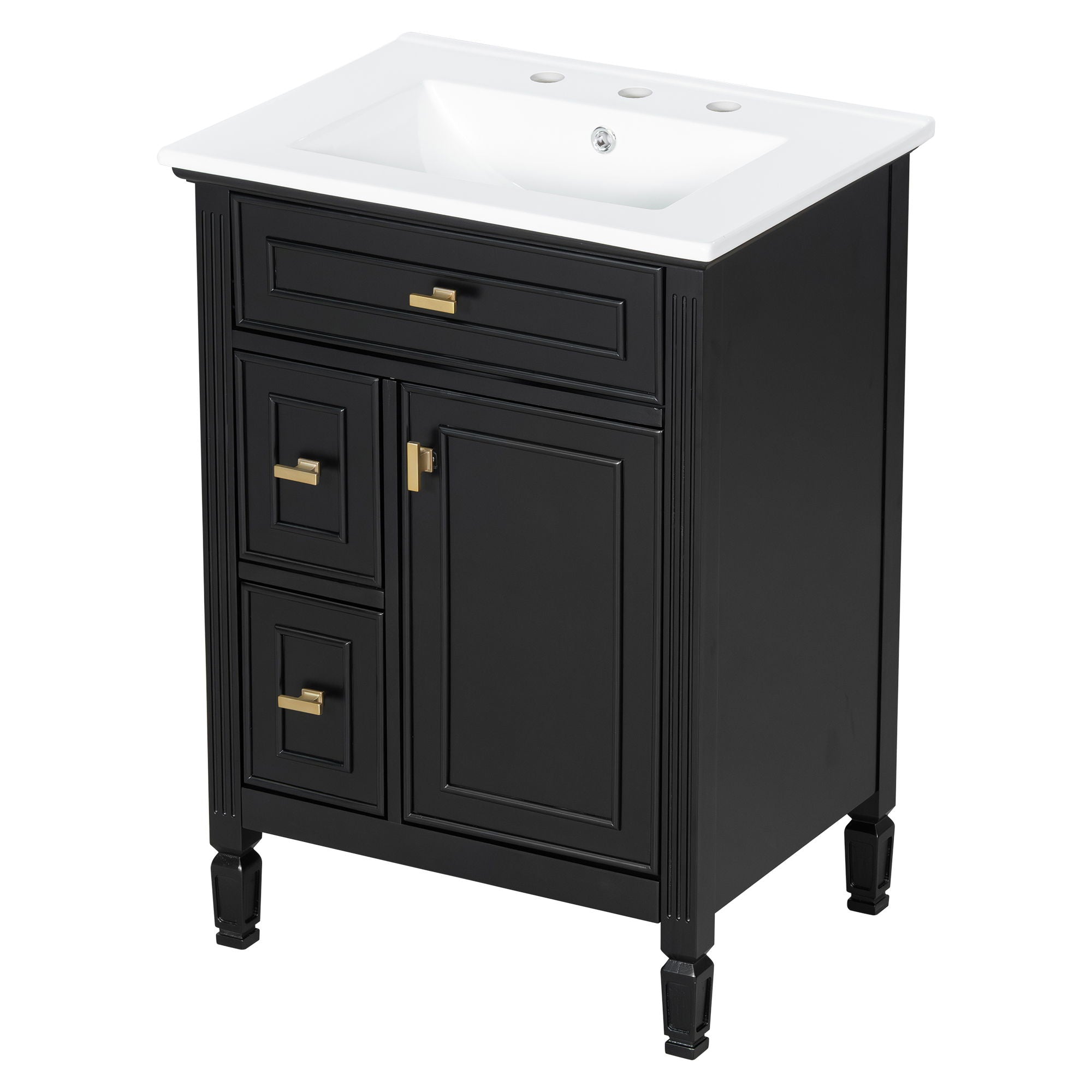Bathroom Vanity With Sink, Flip Drawer, 2 Drawers, Adjustable Shelf