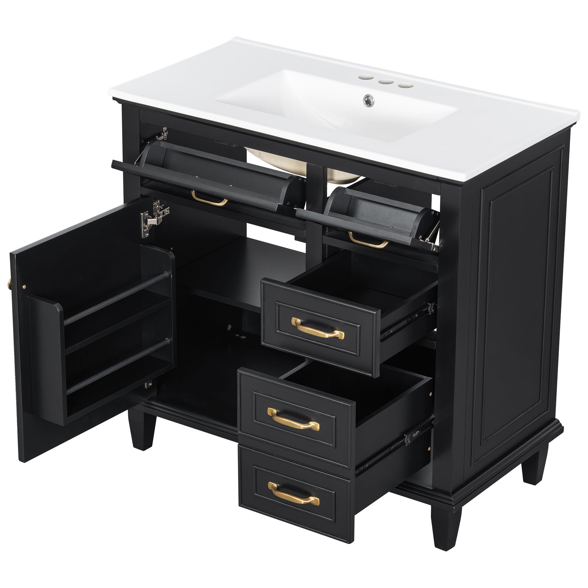 Modern Bathroom Vanity With Sink Top, Flip Drawers, Adjustable Shelf