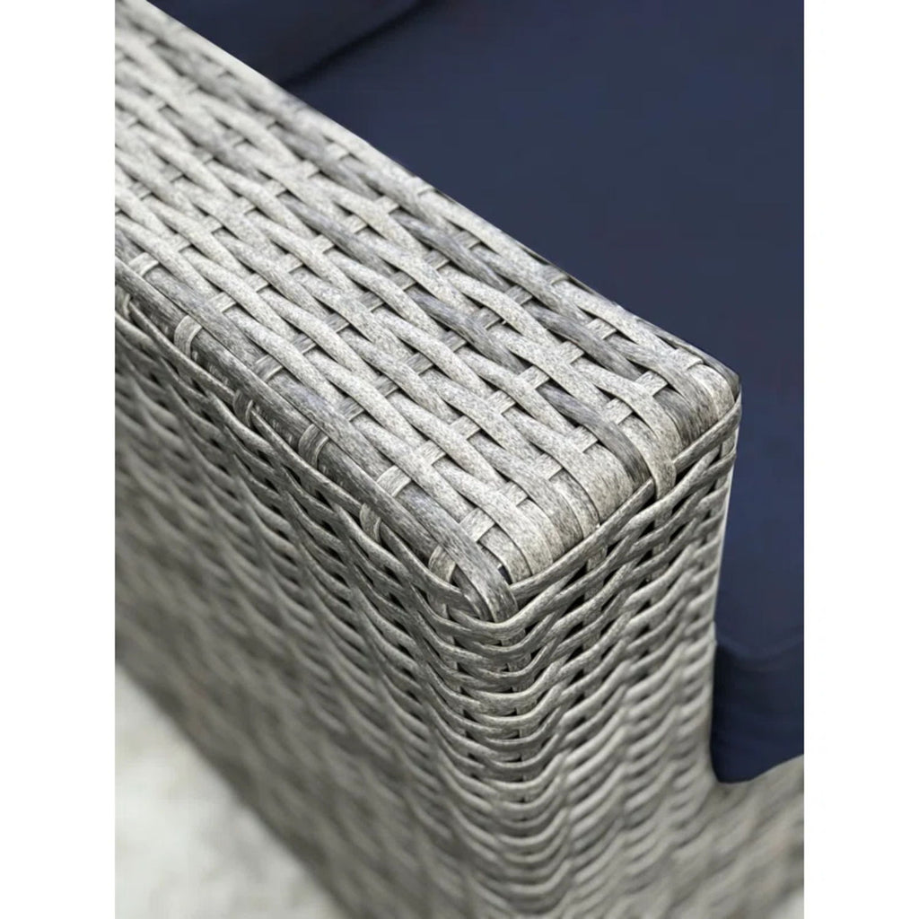 6 Person Outdoor Sofa Set With Premium Cushions, All Weather Wicker - Dark Blue / Gray Mix