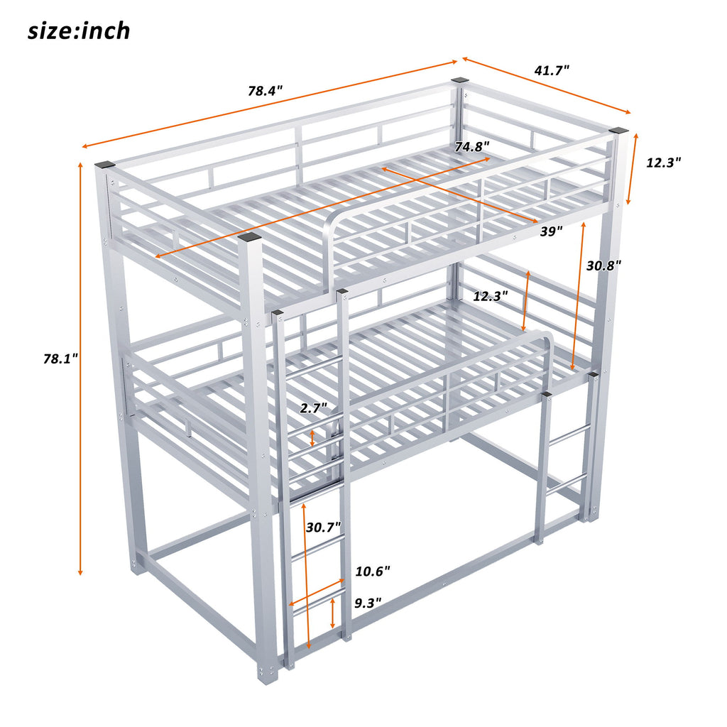 Triple Bunk Bed With Sturdy Construction And Space Saving Design