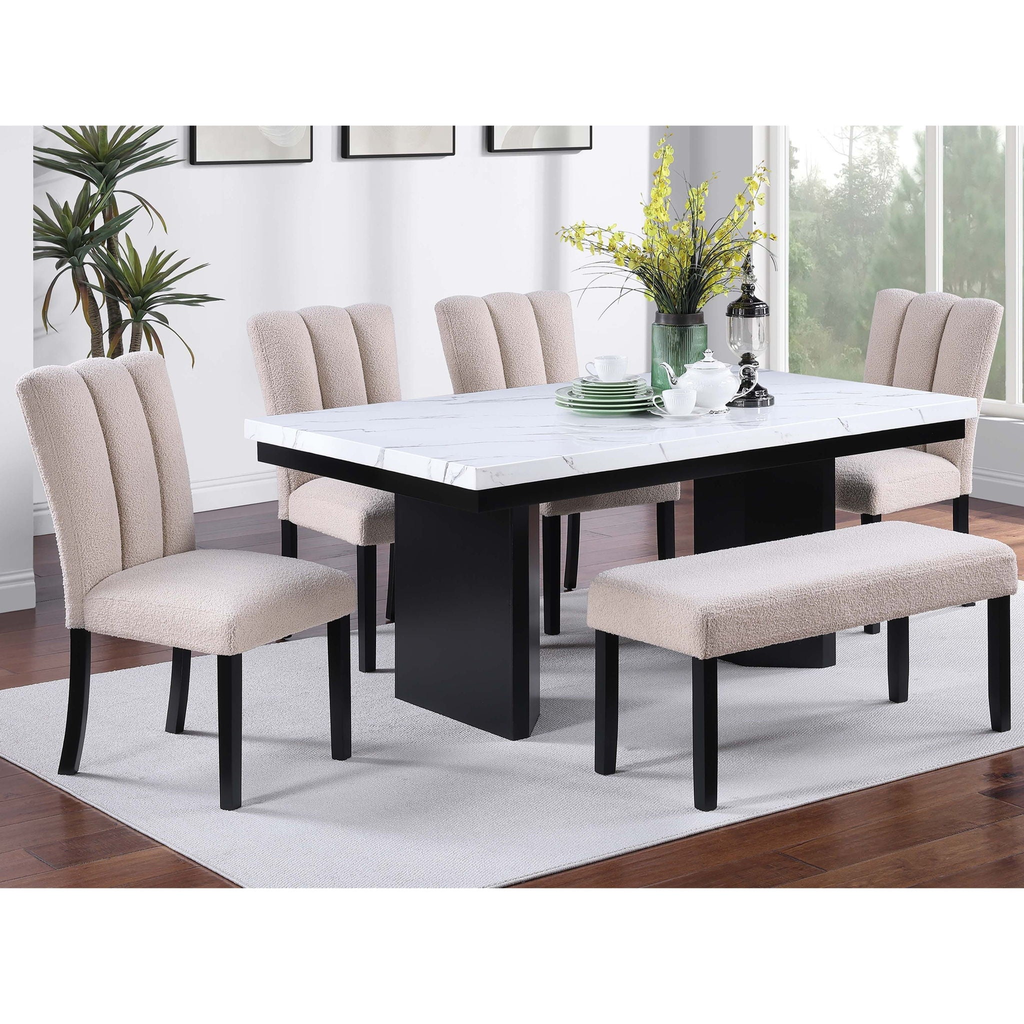 Upholstered Dining Chairs With Channel Tufting (Set of 2) - Black / Black / Neutral / Neutral