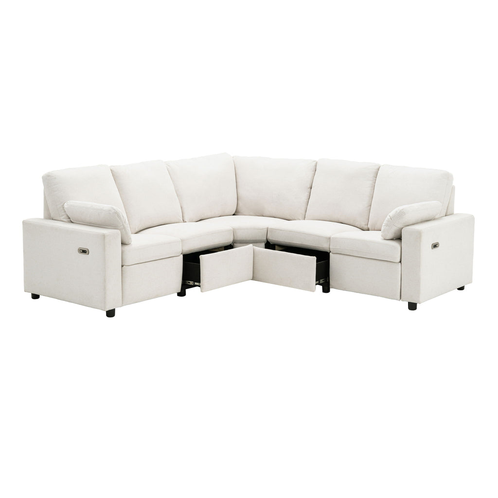 Power Recliner Sectional Sofa Home Theater Reclining Sofa With Two USB Ports, Two Storage Drawers For Living Room