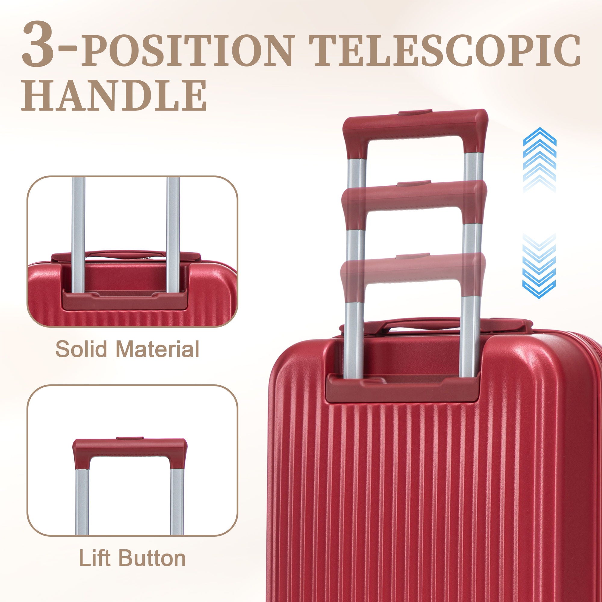 Luggage Set With Cosmetic Case, Combination Lock, Front Opening Design