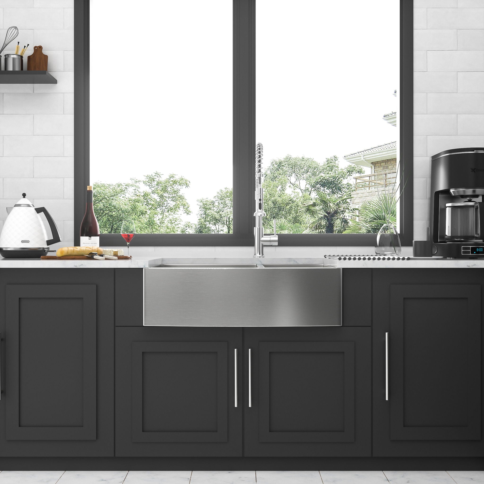 Farmhouse Sink With Double Bowl, 60 / 40