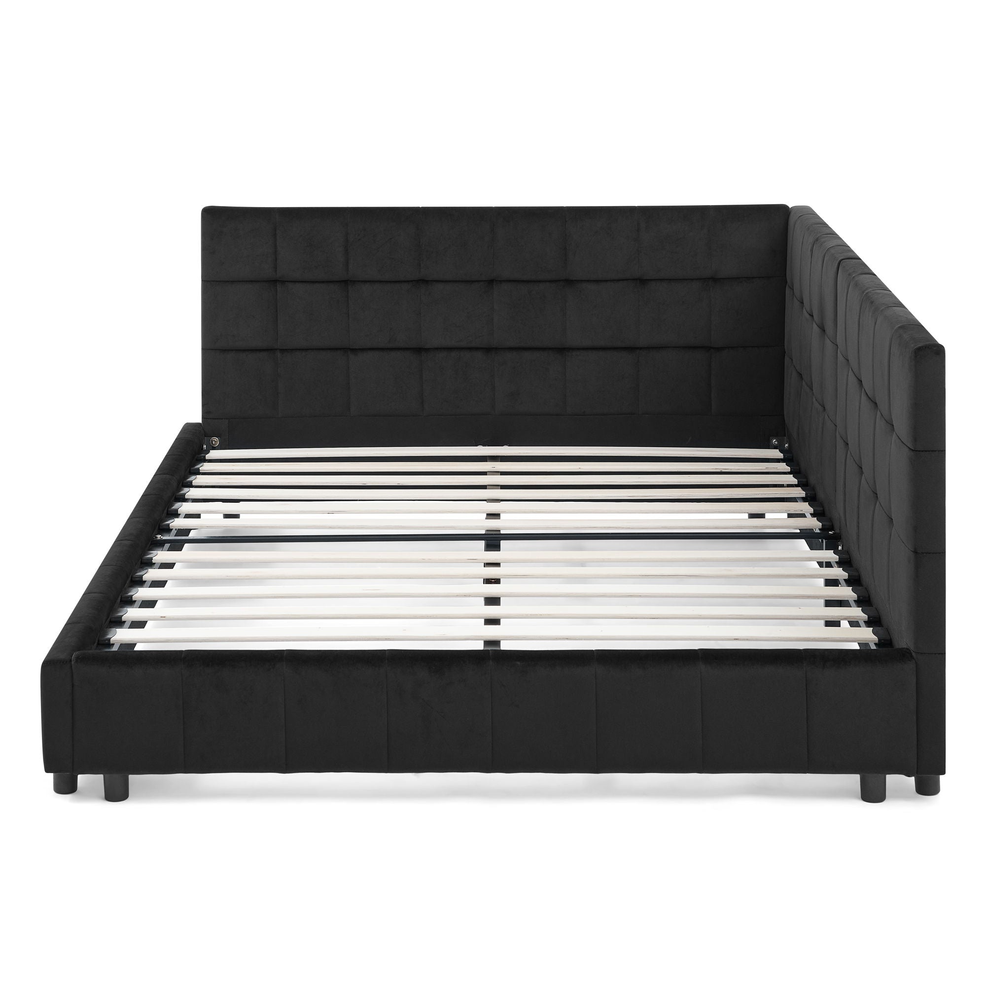 Storage Elegant Upholstered Tufted Bed Frame With Backrest And Armrests