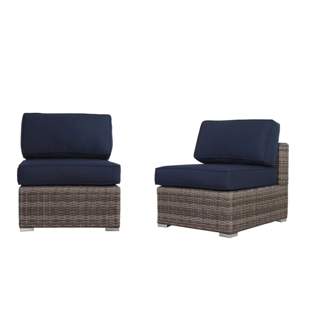 6 Person Outdoor Sofa Set With Premium Cushions, All Weather Wicker - Dark Blue / Gray Mix
