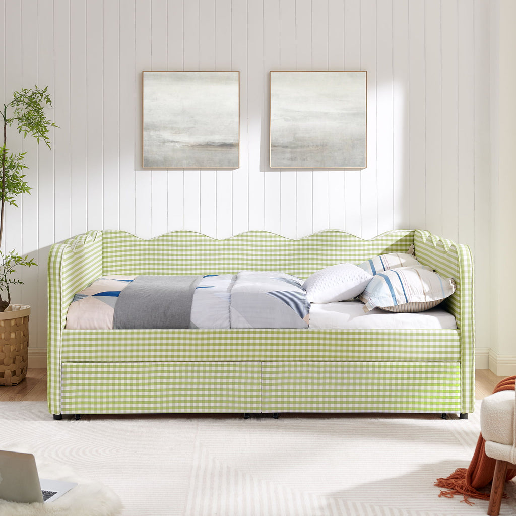 Gingham Daybed & USB Charging Port, Wave-Shaped Design