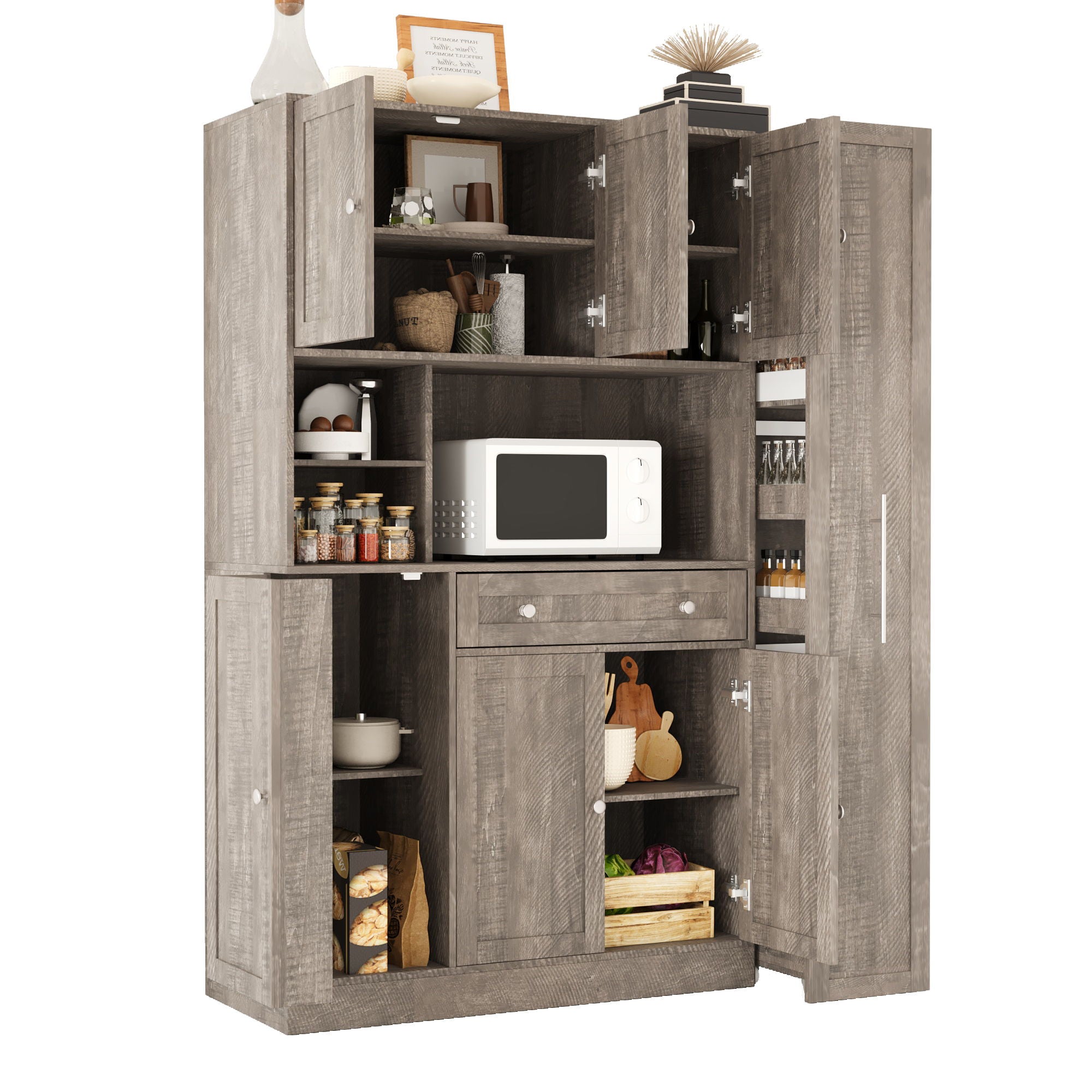Large Kitchen Pantry Storage Cabinet Cupboard With Pull Out Side Cabinet