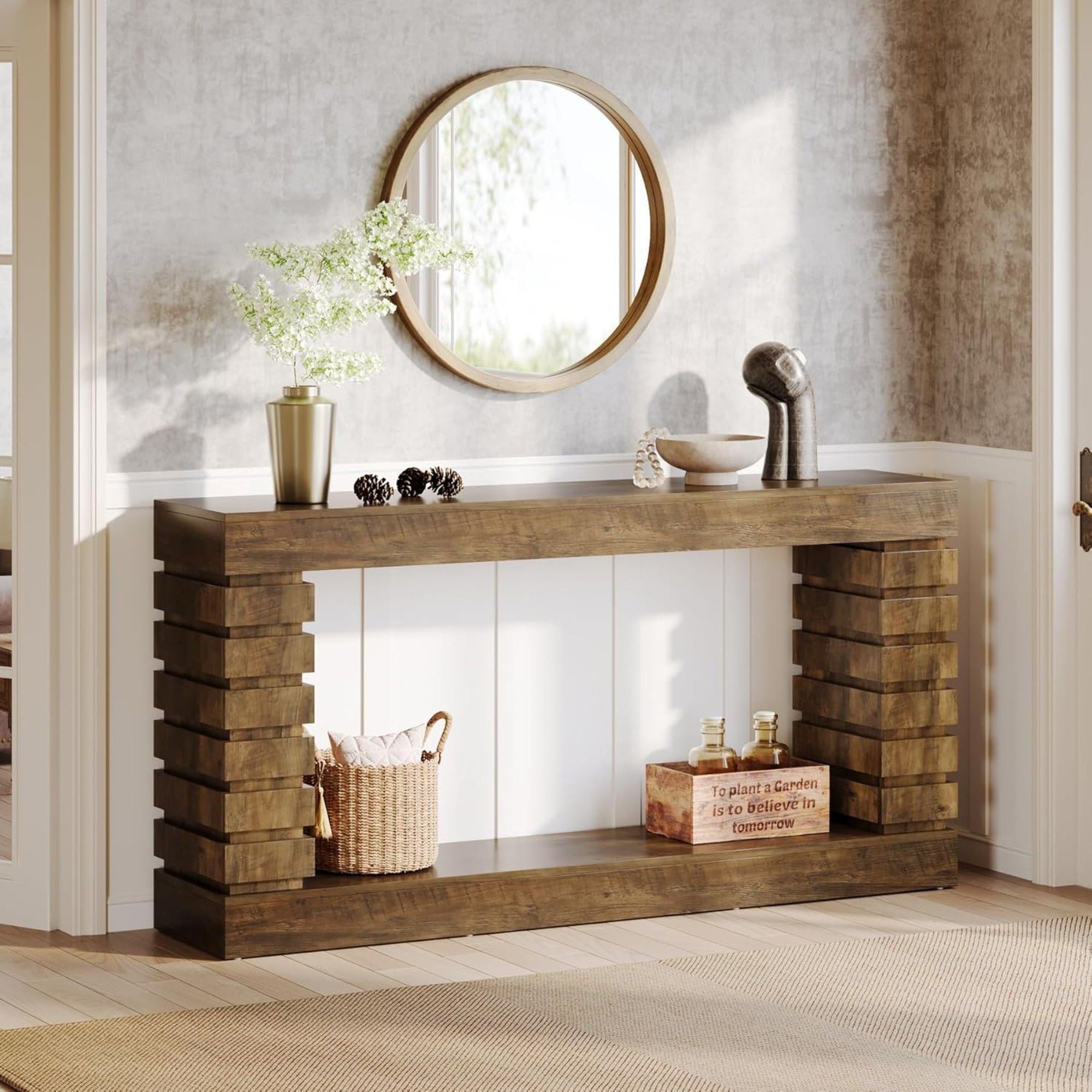 Narrow Console Table With Storage For Entryway - Brown