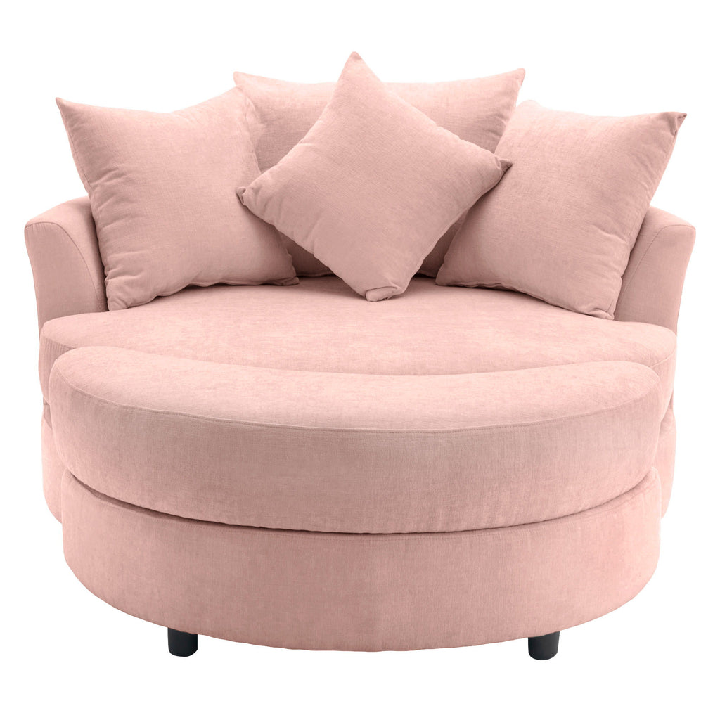 360° Swivel Accent Barrel Chair With Storage Ottoman & 4 Pillows, Modern Leisure Chair Round Accent For Living Room