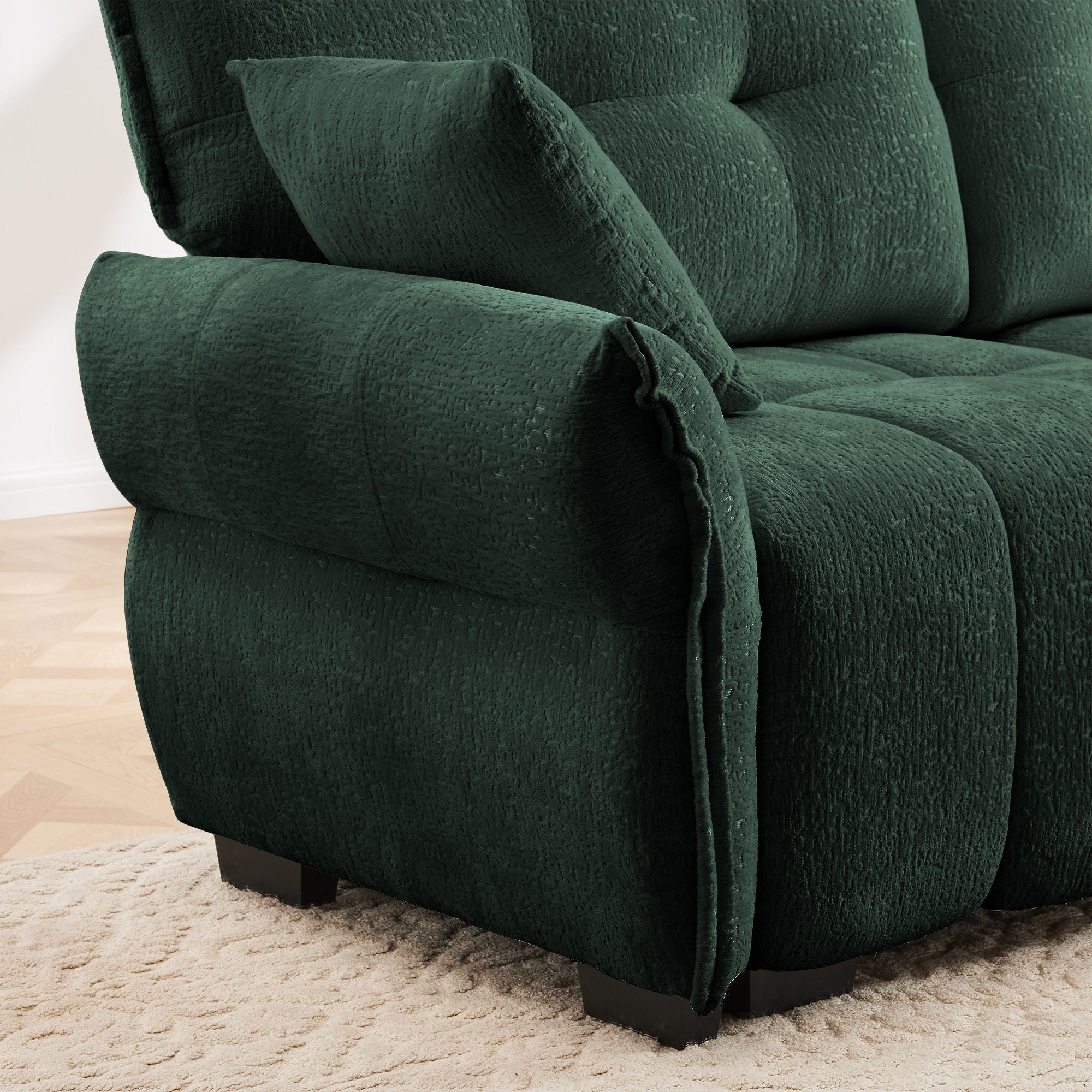 Elegant 3 Seater Sofa Set & Pillows Frame, High Rebound Cushions - Textured Green