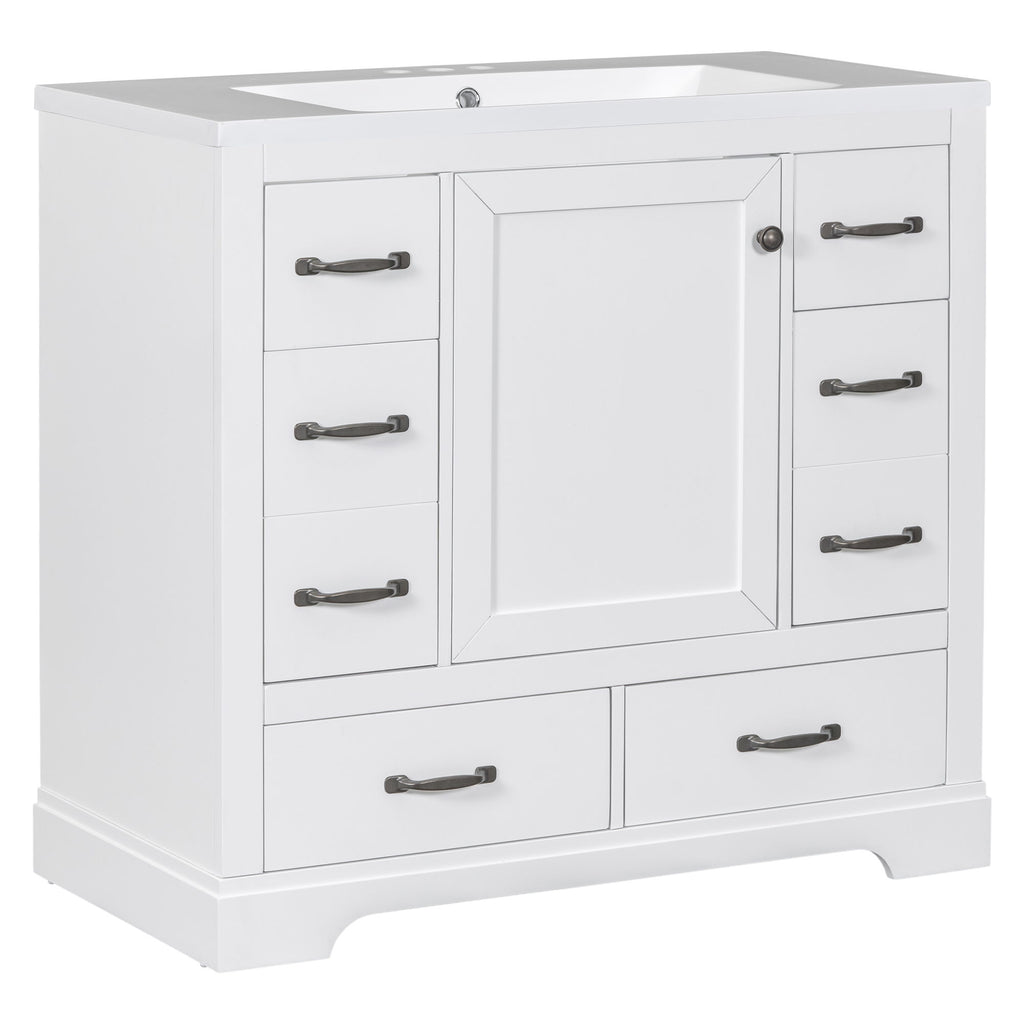 Modern Bathroom Vanity With Sink, 6 Drawers, Adjustable Shelf