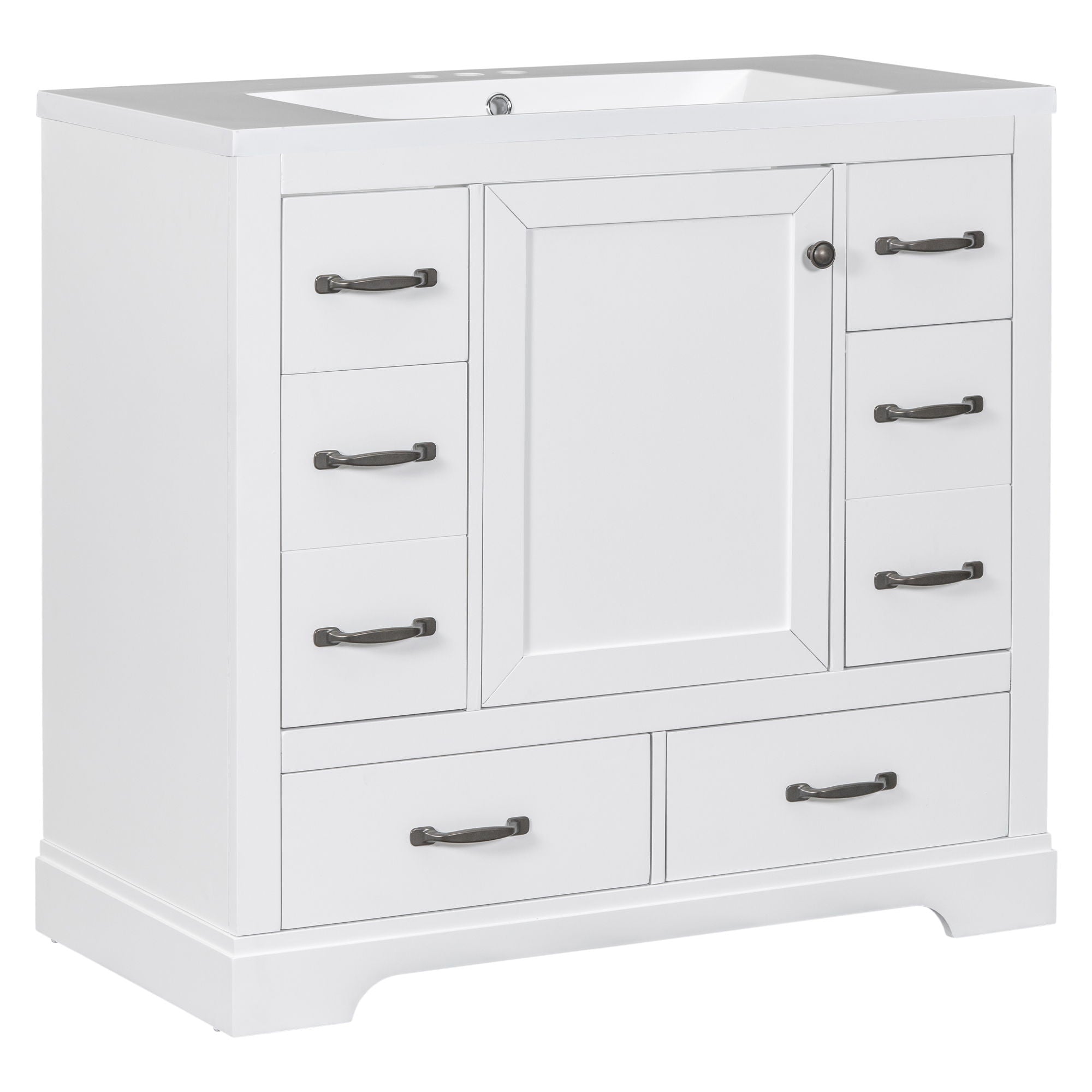 Modern Bathroom Vanity With Sink, 6 Drawers, Adjustable Shelf