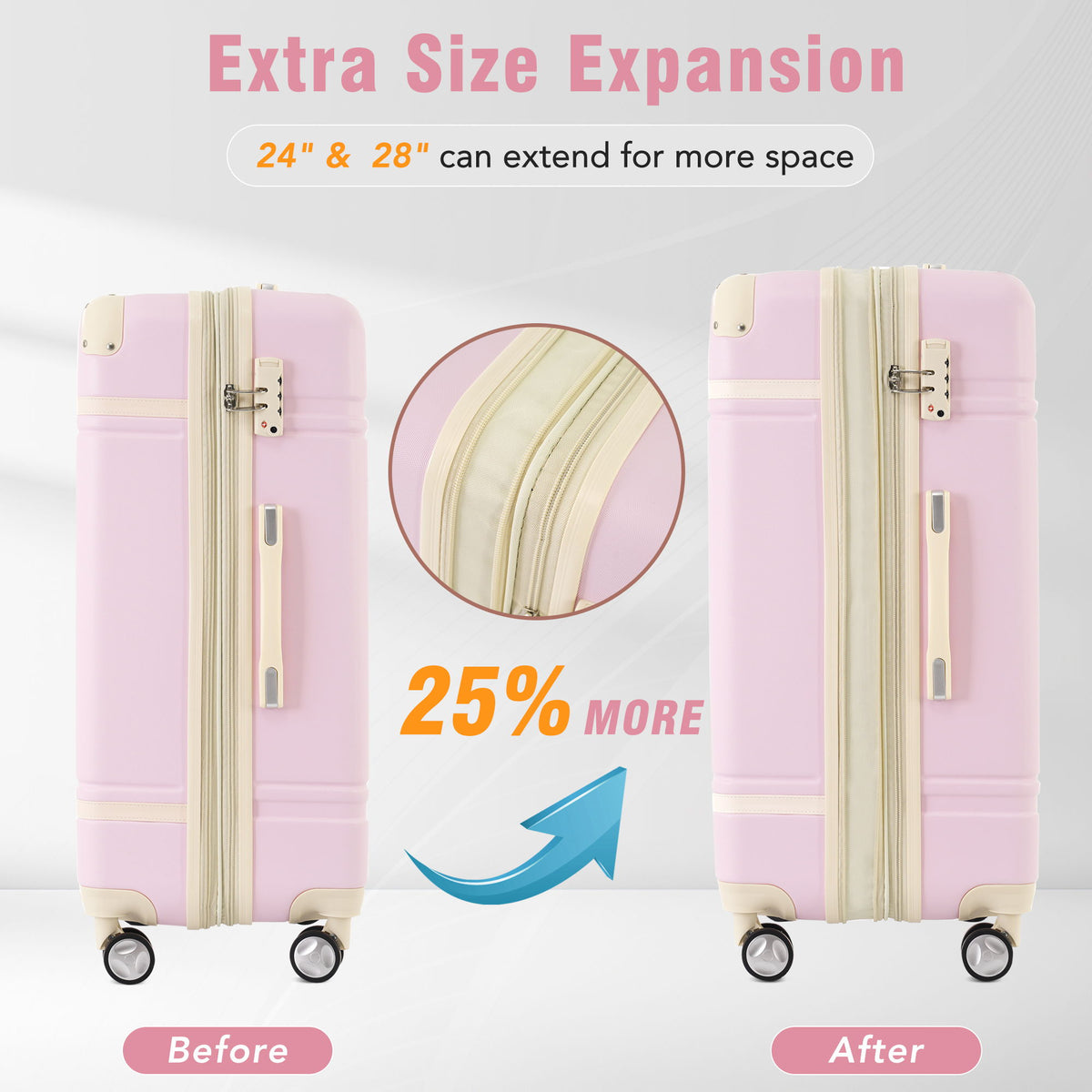 Hardshell Luggage Set 4 Pieces With Tsa Lock 20" / 24" / 28" Spinner Suitcase Lightweight - Light Pink