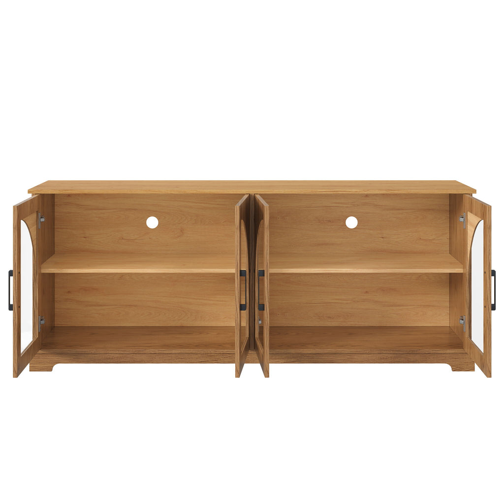 TV Stand With Semi Arched Glass Doors, Media Console With Adjustable Shelves For Living Room - Brown