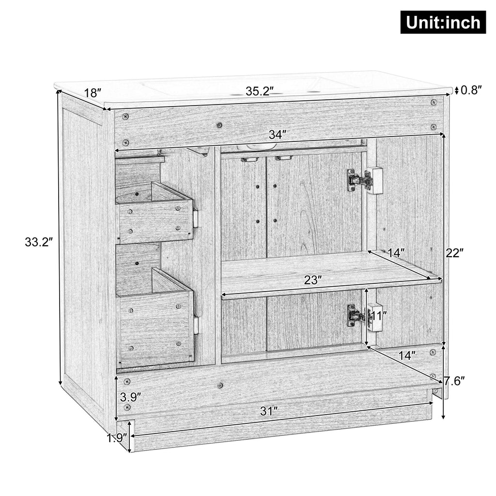 Bathroom Vanity & Sink, Soft Close Doors & Drawers - Wood