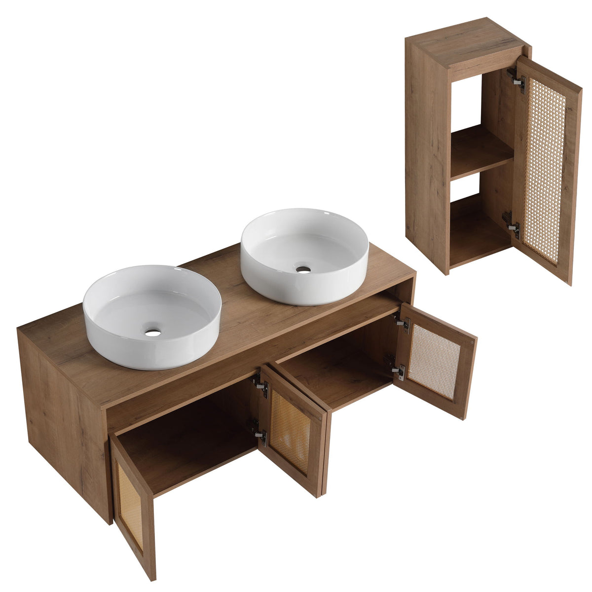 Bathroom Vanity With Art Sink And Side Cabinet, Float Mounting Design