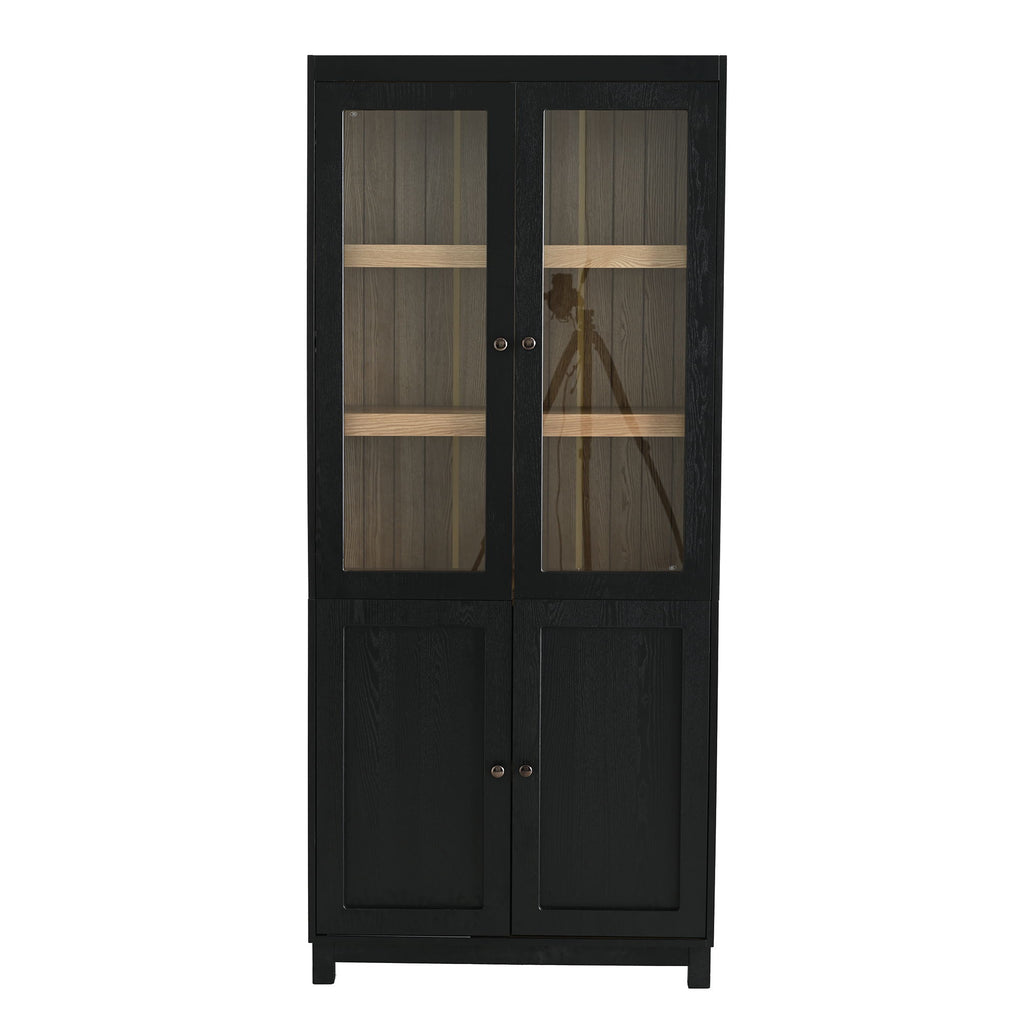 Style Tall Display Cabinet With Glass Doors For Collectibles - Black
