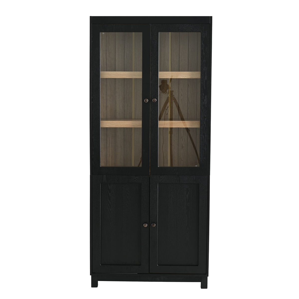 Style Tall Display Cabinet With Glass Doors For Collectibles - Black