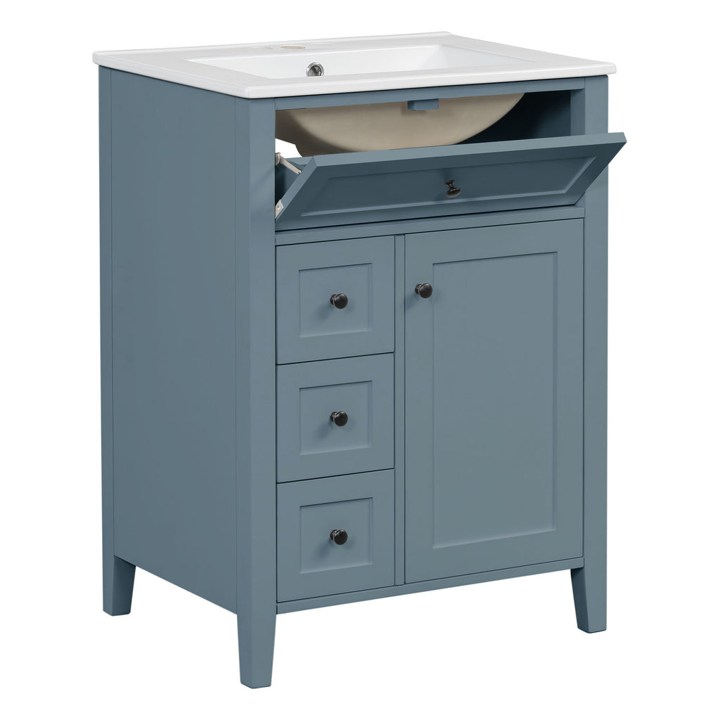 Bathroom Vanity With Sink, 3 Drawers & Cabinet With Adjustable Shelves