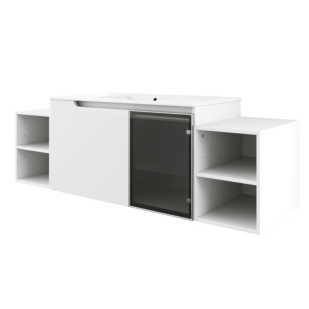 Wall Mounted Bathroom Vanity With Sink, Cabinet & Half Door