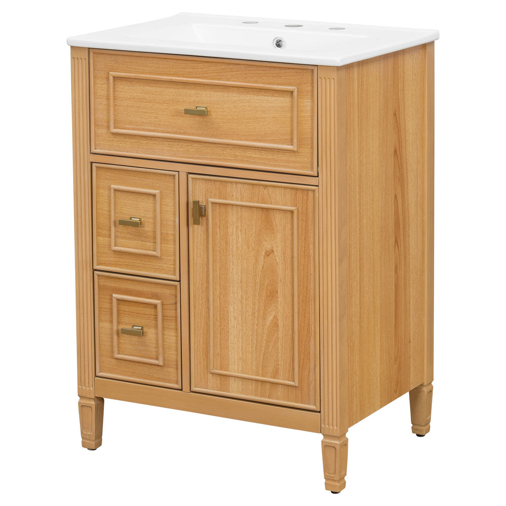 Bathroom Vanity With Sink, Flip Drawer, 2 Drawers, Adjustable Shelf