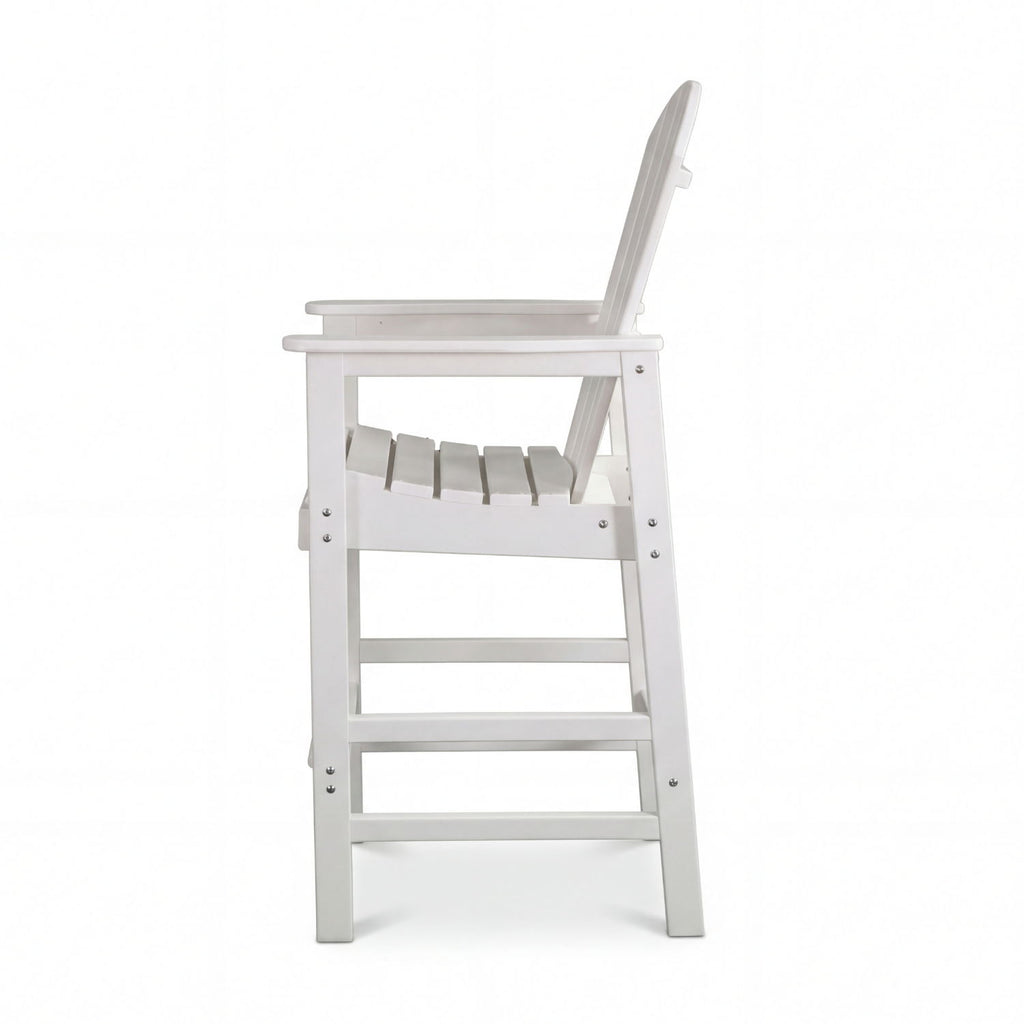Outdoor Bar Height Adirondack Patio Chair With Cup Holder And Armrests All Weather UV Resistant - White