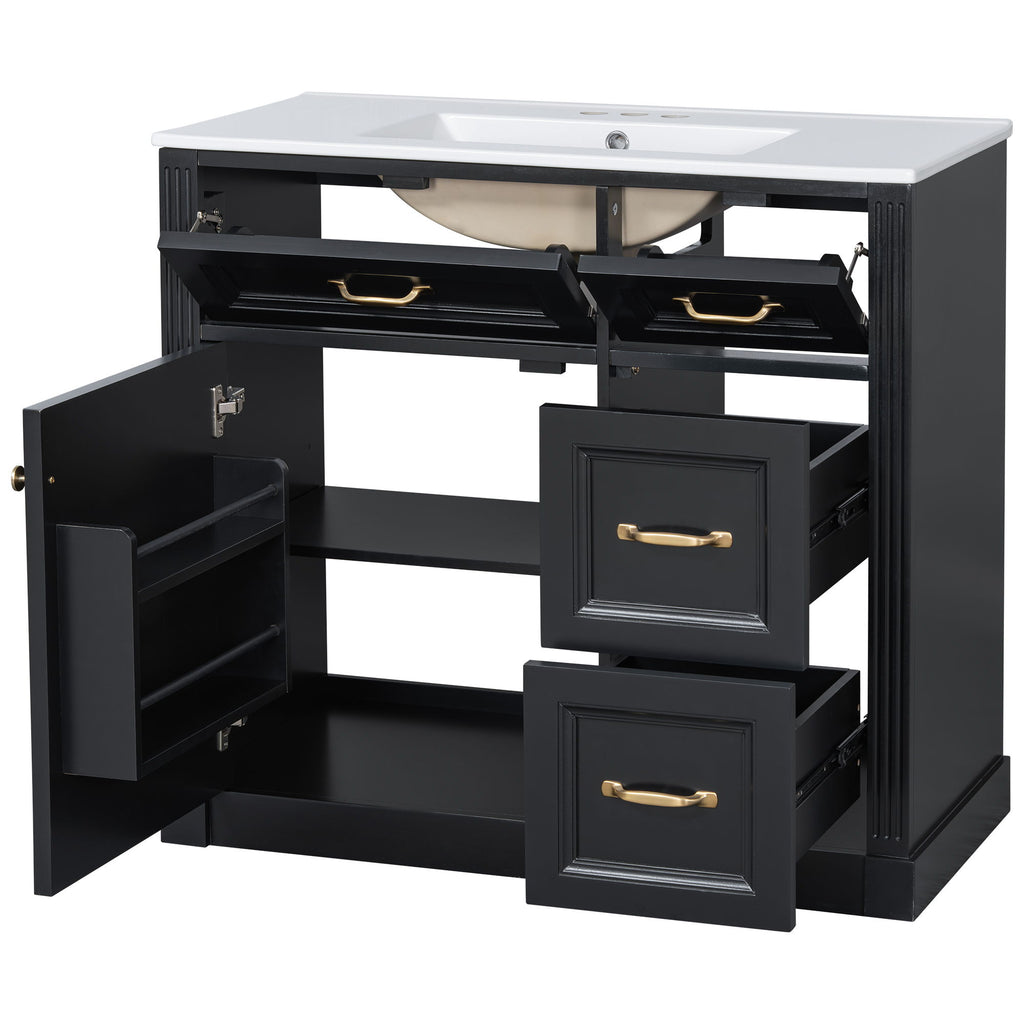 Modern Bathroom Vanity With Sink, 4 Drawers, Soft-Close Door, Adjustable Shelf