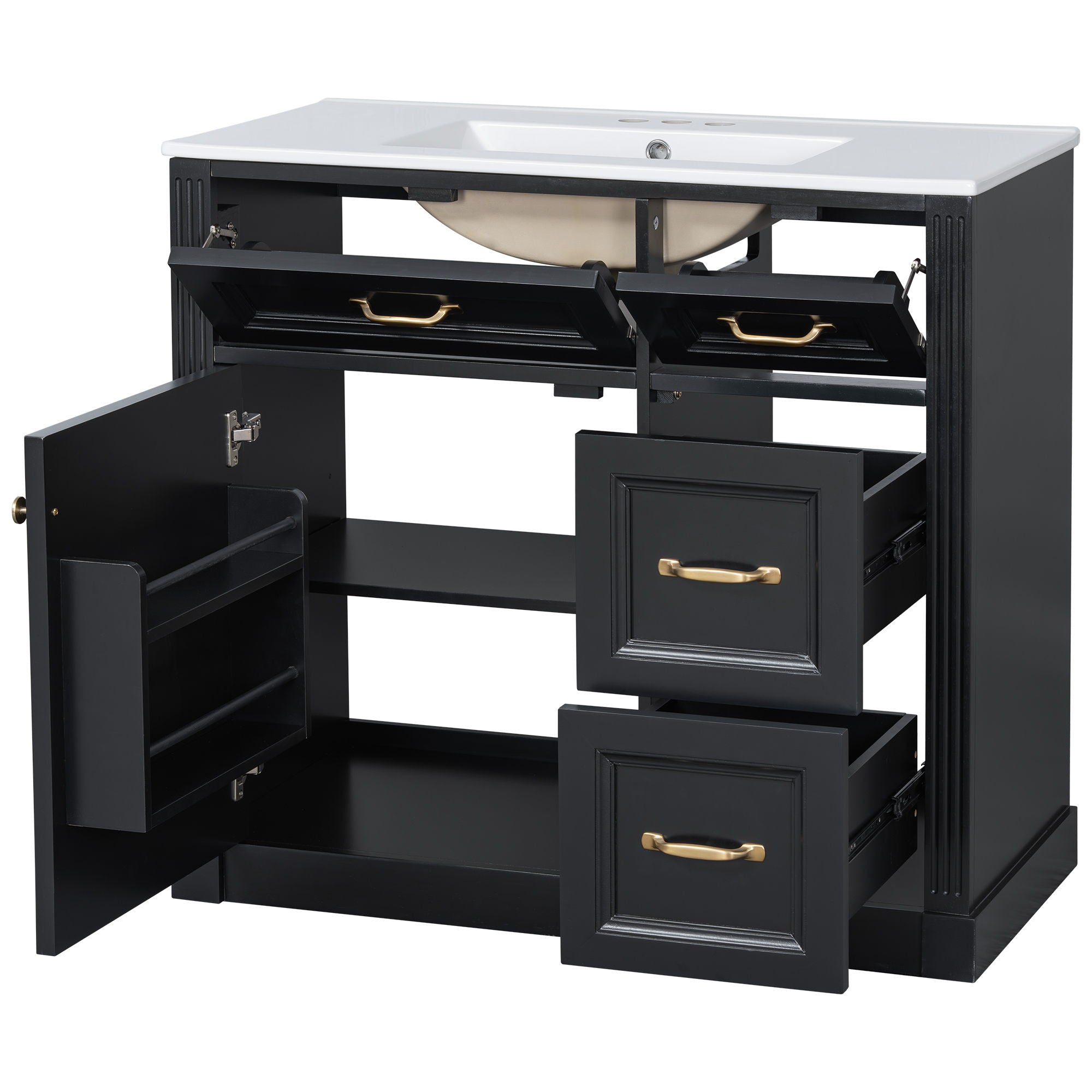 Modern Bathroom Vanity With Sink, 4 Drawers, Soft-Close Door, Adjustable Shelf
