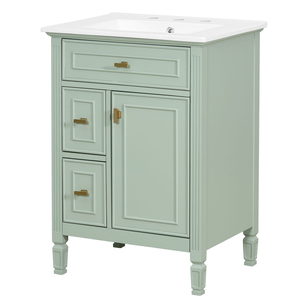 Bathroom Vanity With Sink, Flip Drawer, 2 Drawers, Adjustable Shelf
