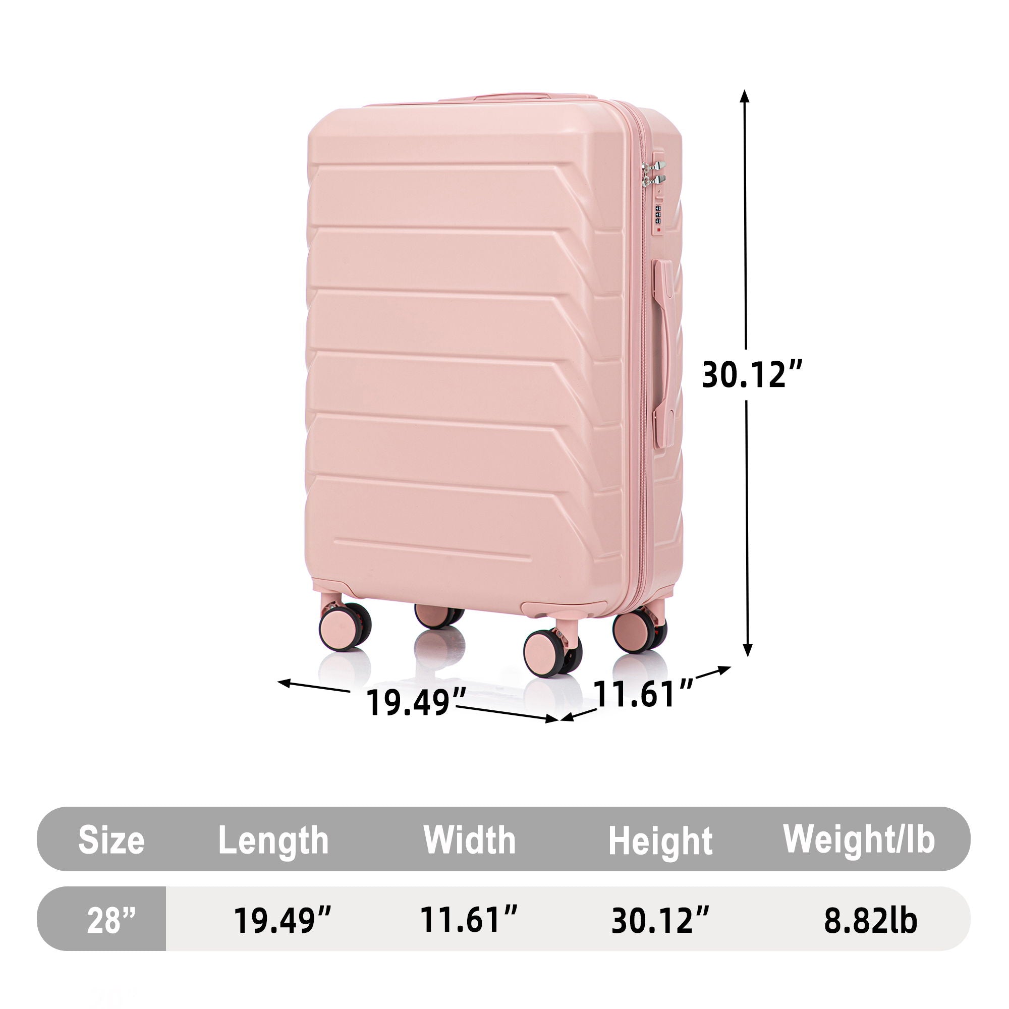 Hard Shell Luggage With Scratch Resistant Surface, 4 Wheels, Combination Lock & Side Hooks