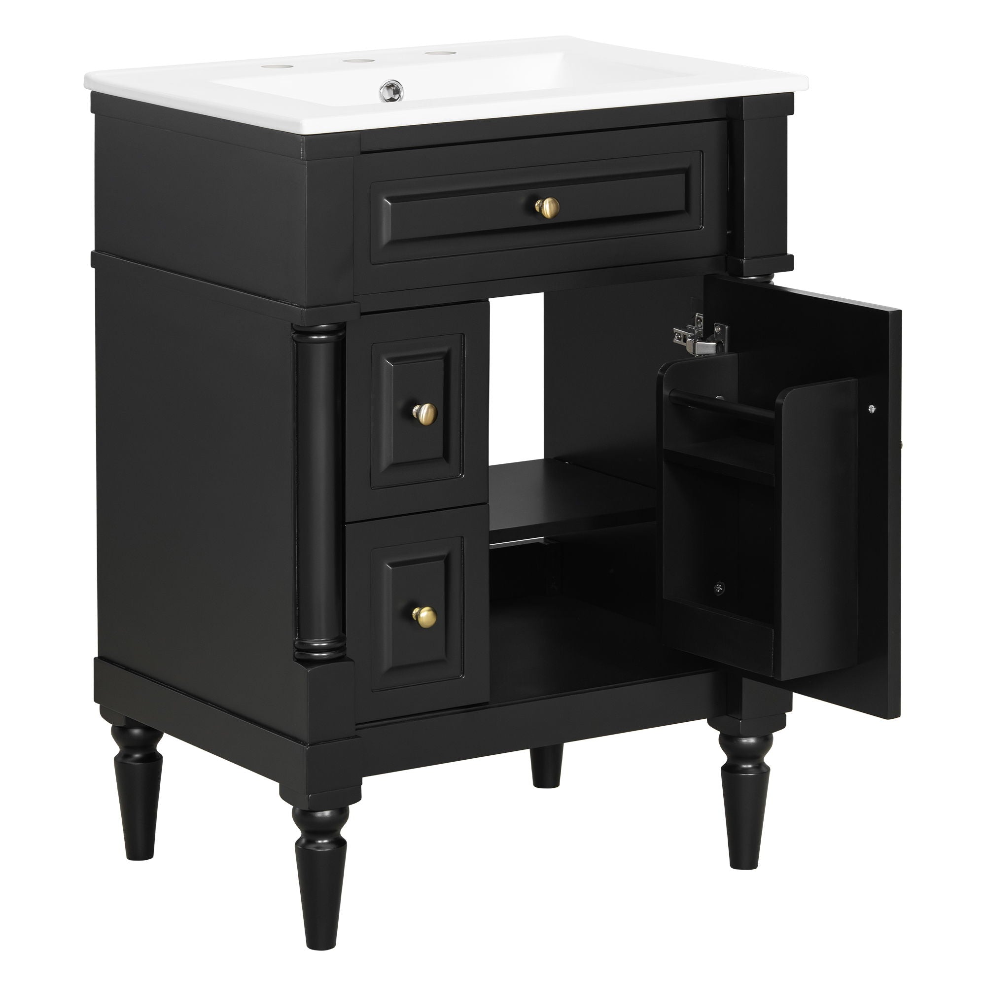 Freestanding Bathroom Vanity With Sink, Adjustable Shelf & Flip Drawer