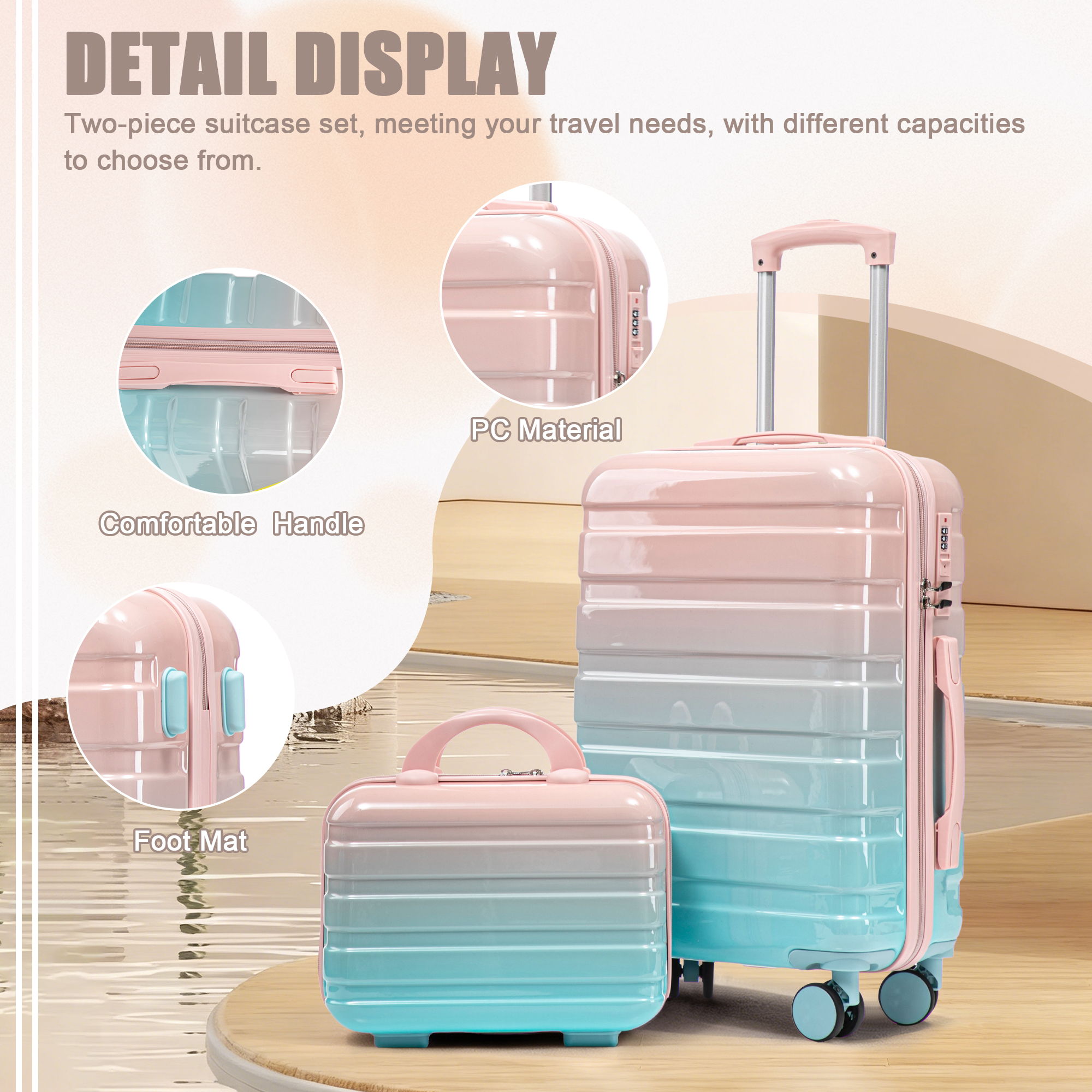 Luggage Set 14" / 20" With Combination Lock And Cosmetic Case