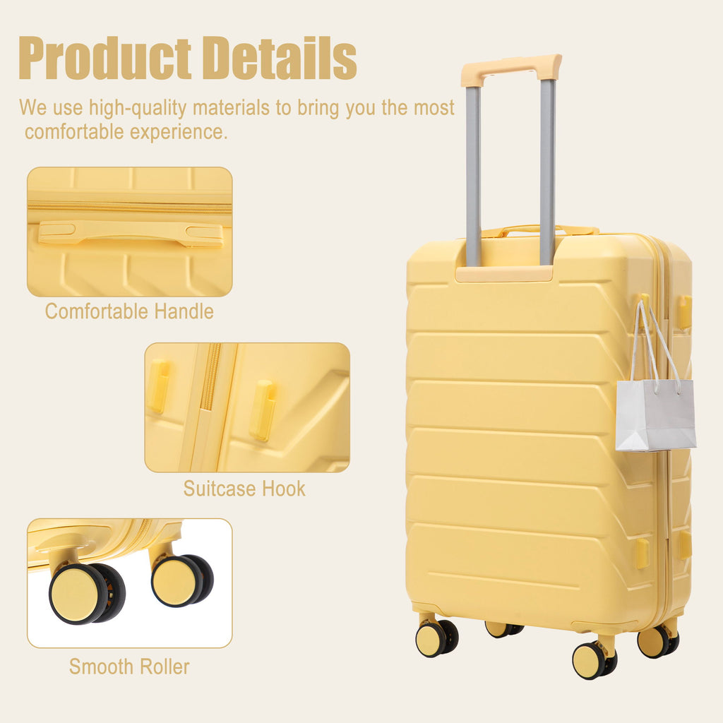 Hard Shell Luggage With Scratch Resistant Surface, 4 Wheels, Combination Lock & Side Hooks