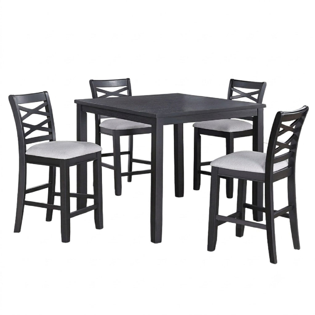 Dining Table Set With 4 Cross Back Chairs, Upholstered Cushions - Charcoal