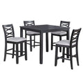 Dining Table Set With 4 Cross Back Chairs, Upholstered Cushions - Charcoal
