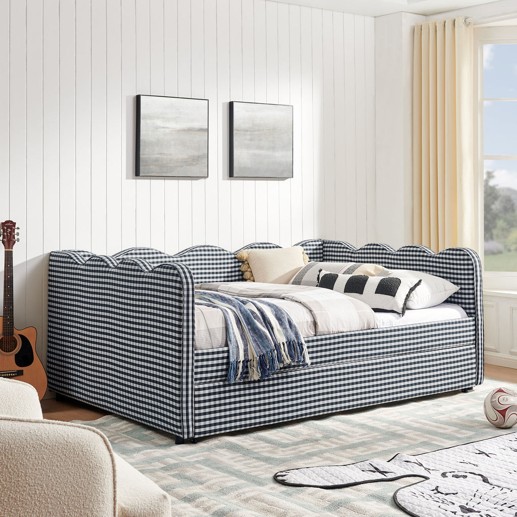 Gingham Daybed & USB Charging Port, Wave-Shaped Design