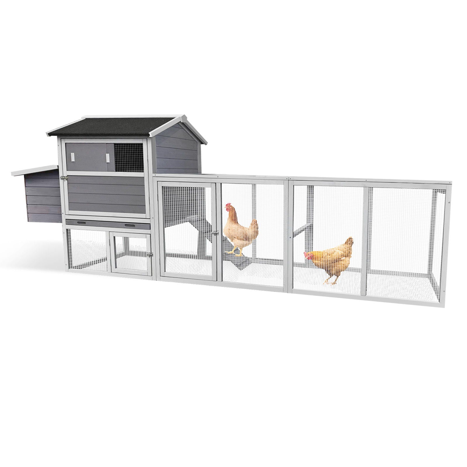 Chicken Coop, Large Outdoor Hen House With Run And Nesting Box Poultry Cage