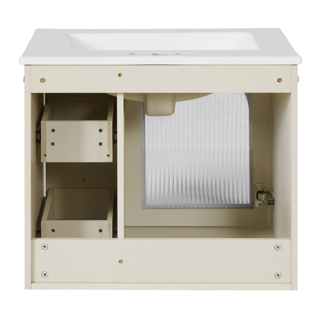 Wall-Mounted Bathroom Vanity Set With Sink, 2 Drawers And Soft-Close Door