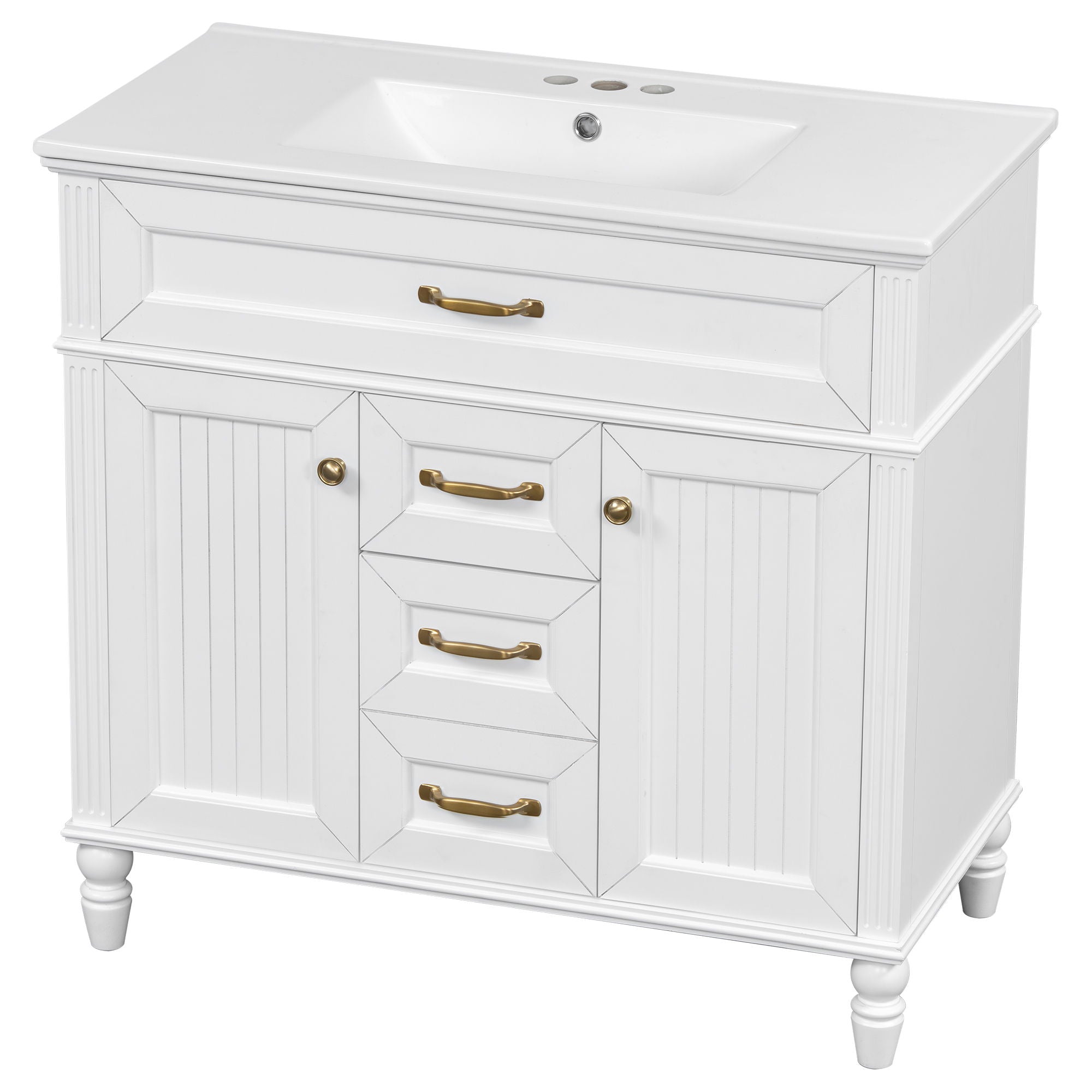Bathroom Vanity With Sink, Flip-Out Top Drawer, Soft Close Doors, 2 Storage Drawers